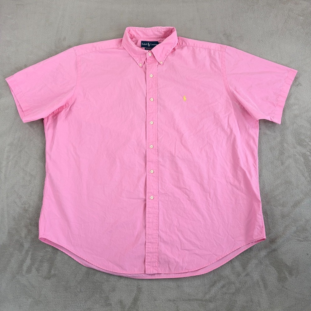 Vintage Polo Ralph Lauren Classic Fit Shirt‎ in Pink Men 2XL Yellow Pony Preppy